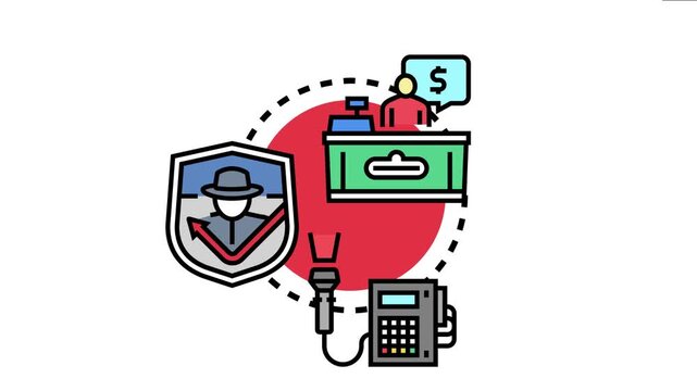 Financial cashier remaining vigilant against shoplifting and fraud, leveraging advanced detection systems for loss prevention and asset protection in a retail environment