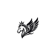Fototapeta premium Majestic winged horse illustration featuring a royal golden crown element
