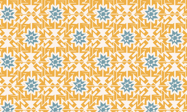 Orange and Blue Geometric Star Folk Seamless Vector Pattern &mdash; Ethnic Repeat for Textile and Wallpaper