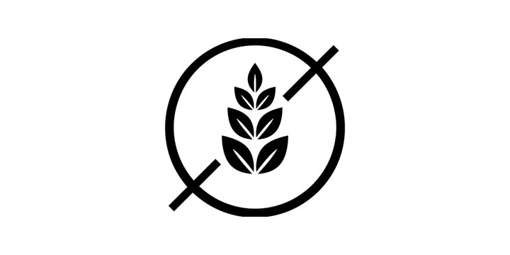 Black gluten free icon with crossed wheat stalks for dietary labeling.