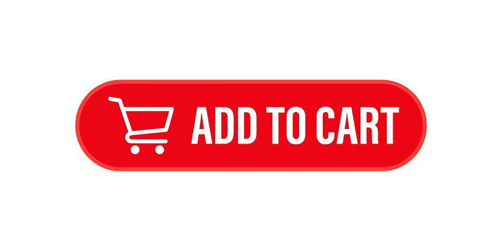 Red add to cart button with shopping trolley icon for ecommerce use.