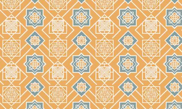 Moroccan Zellige Geometric Star Seamless Vector Pattern on Amber Gold Background