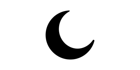 Black crescent moon silhouette icon representing night time and sleep. © zain
