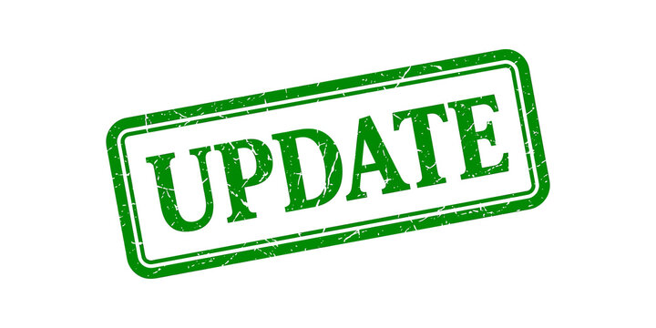 Green update stamp signifies software or document revision and system renewal.
