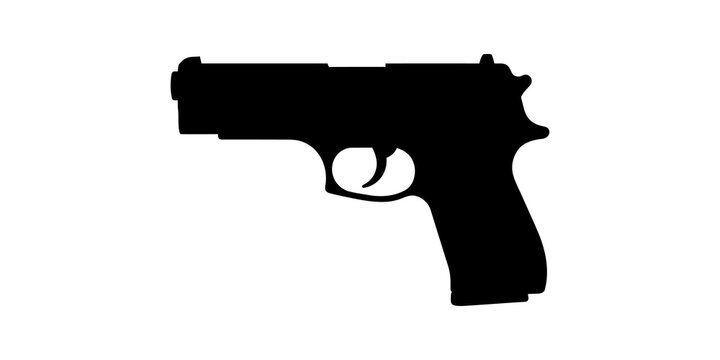 Semi automatic pistol handgun black silhouette icon for security defense.