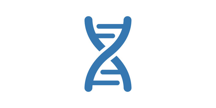 Blue DNA strand icon for biotechnology research and medical genetic study.
