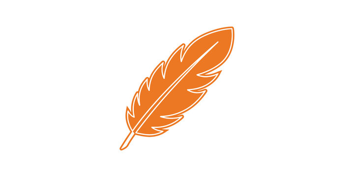 Feather quill writing icon orange flat design for literature and education.