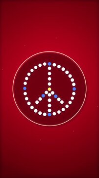 Stop the war animation with pacifist symbol on red background, peace movement motion graphic