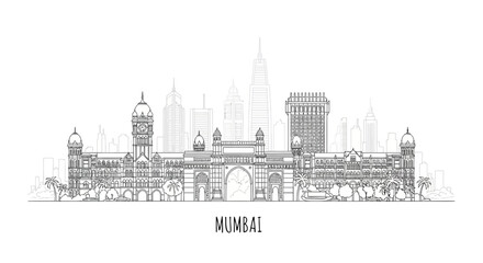 Fototapeta premium Mumbai Skyline Silhouette - India Gateway of India and Cityscape Landmark