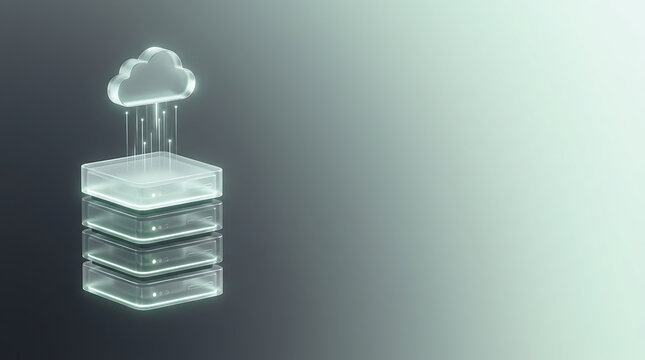 Glass cloud server stack uploading digital data for modern cloud computing technology
