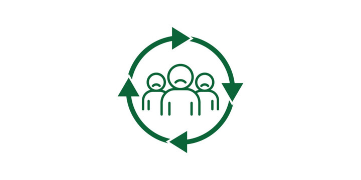 Sad group of people within green cycle arrow representing social distress.