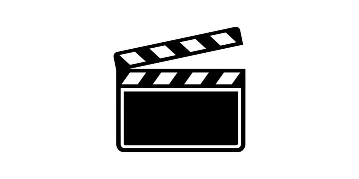 Movie clapperboard black flat icon representing film production.