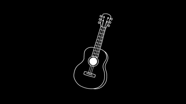 Linear-style animated icon featuring a guitar, black background, 4K motion graphics.