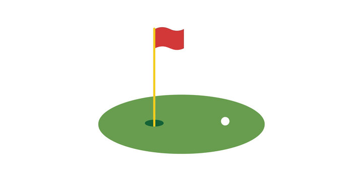 Golf course green with red flag and ball vector design on transparent.