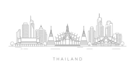 Obraz premium Bangkok Skyline Silhouette, Thailand Landmark Architecture, Travel Landmark