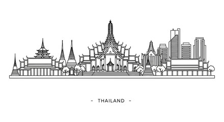 Fototapeta premium Bangkok Skyline Vector Illustration - Thailand Landmark Cityscape