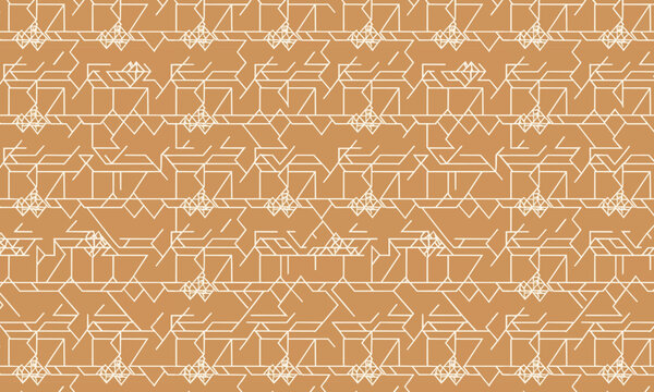 Terracotta Abstract Geometric Seamless Vector Pattern with White Line Art Repeat