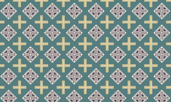 Teal and Yellow Cross Motif Seamless Vector Pattern &mdash; Geometric Repeat for Wallpaper, Textile and Packaging