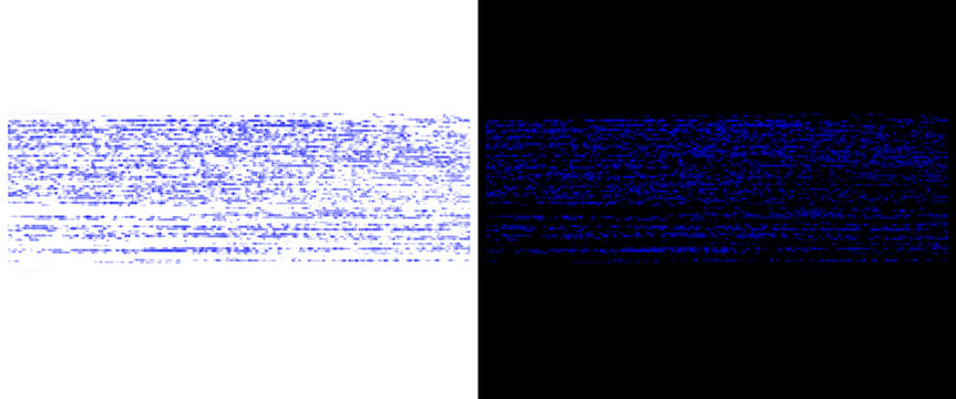Abstract digital data stream, blue binary code matrix on split white and black background, cyber security concept