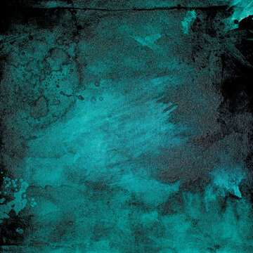 Grungy teal and black textured background, with watercolor splatters, and brush strokes