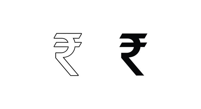 Indian rupee symbol icons black and line art on white background