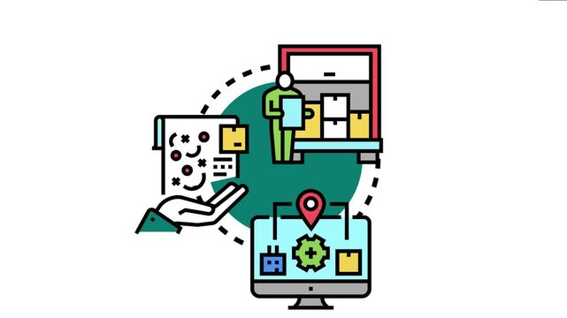 Catering supply logistics concept representing an individual processing orders from a warehouse, a hand receiving goods, and digital planning on a computer screen