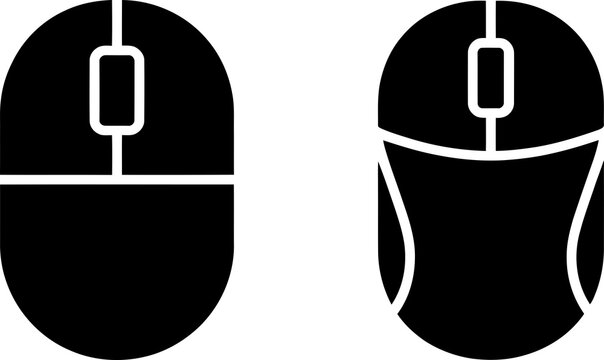 Computer mouse icon set with solid black hardware click scroll technology symbol vector illustration