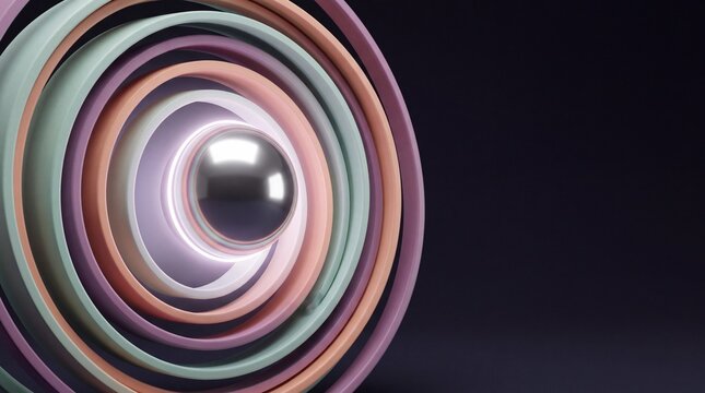 3D single sign-on concept with silver sphere unlocking colorful pastel rings