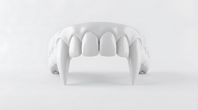 A minimalist 3d render of white vampire fangs isolated on a clean white background for halloween design concepts