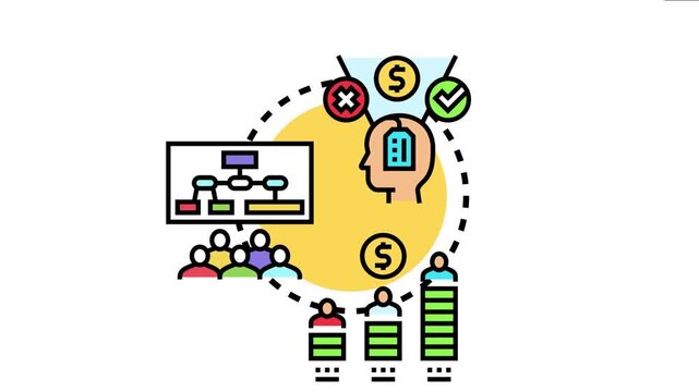 Business professionals analyzing information on a flowchart, evaluating different options, and understanding success levels for effective problem solving and decision making