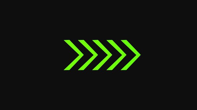 Abstracts ,, lime color   right-directional red arrow loop animation. . Animated arrows  with smooth looping motion  moving right on black background with alpha channel. 4k video,, 