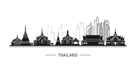Obraz premium Bangkok Skyline Silhouette, Thailand Landmarks, Modern and Traditional Architecture