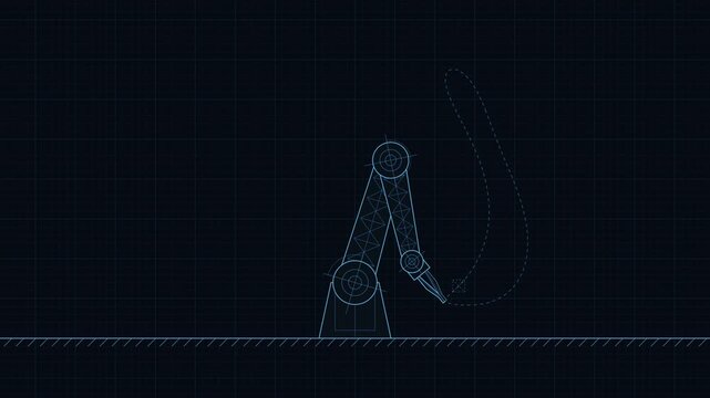 Industrial robotic arm blueprint animation