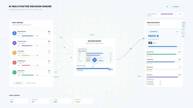 AI Multi-Factor Decision Engine Dashboard with Real-Time Data Analytics and Metrics