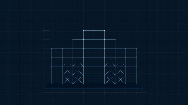Blueprint animation of a building structure outline
