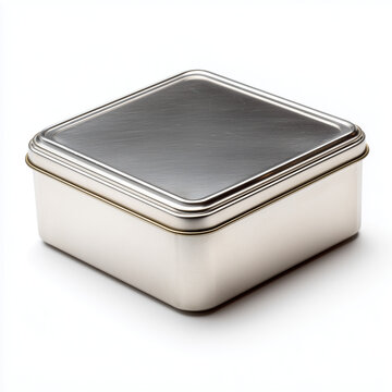Metallic Silver Square Jewelry Gift Box Container Isolated on White Background