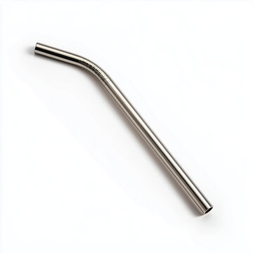 Reusable Bent Metal Stainless Steel Drinking Straw Isolated on White Background