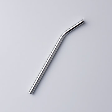 Bent Stainless Steel Metal Straw Isolated on White Background