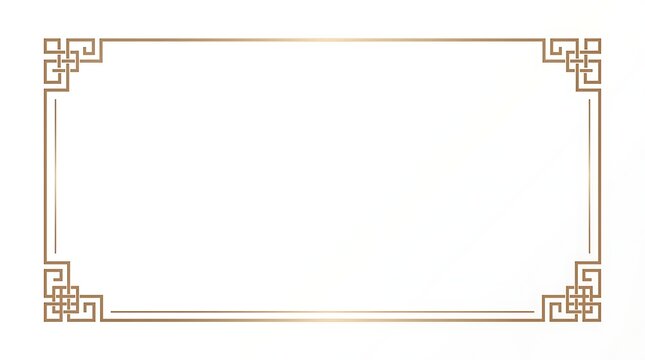 Elegant gold rectangular frame with traditional Chinese corner patterns on white background