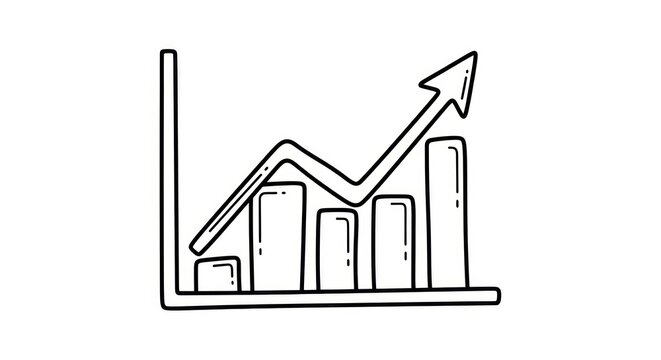 Hand Drawn Bar Chart with Upward Trend Arrow, Doodle Style Business Growth Concept, Simple Infographic Element