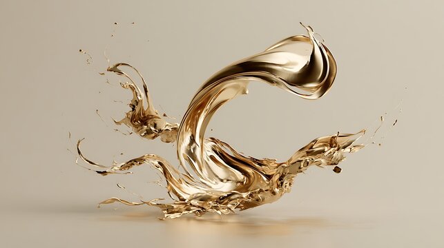 Gold liquid splash isolated on white background