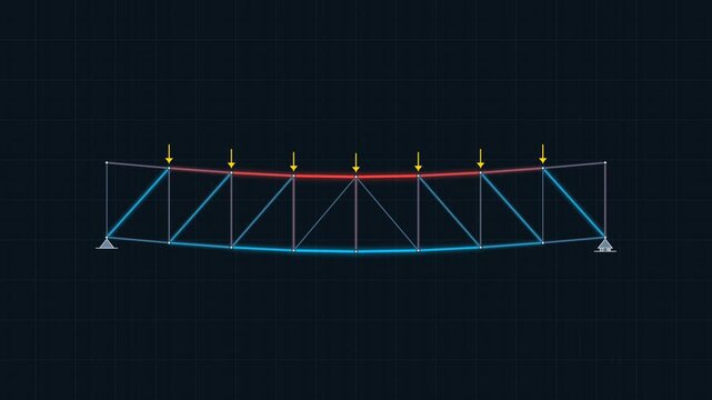 Structural engineering stress analysis on a bridge truss