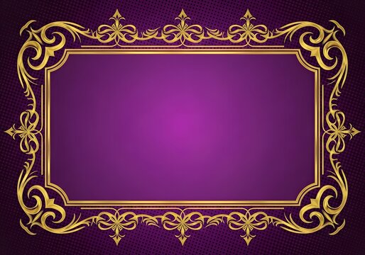 Elegant rectangular frame with ornate gold filigree borders against a deep purple textured background
