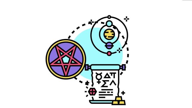 Celestial emissary concepts esoteric symbolism. Depicting a planetary system. A pentagram