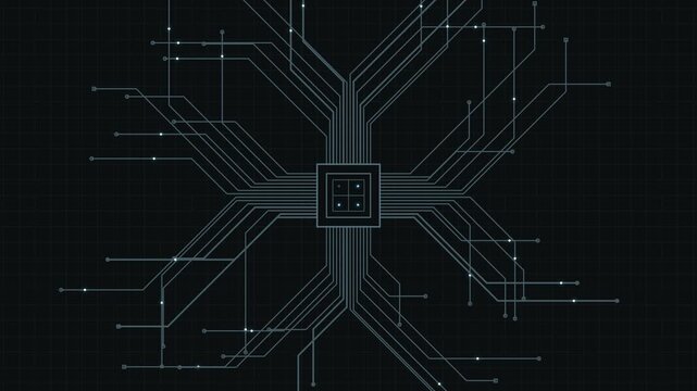 Animated futuristic digital microprocessor circuit board connectivity