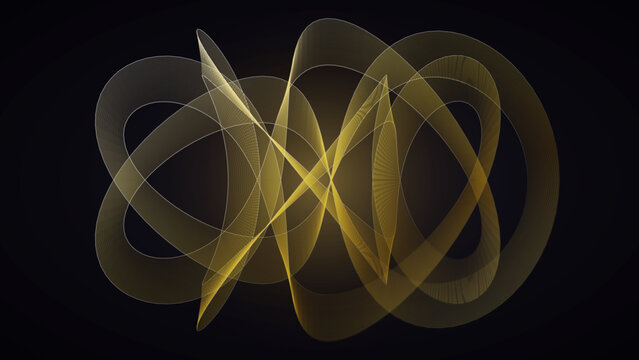 Complex 3d mathematical torus knot parametric manifold loop with continuous gold sheen, 4k vector wallpaper