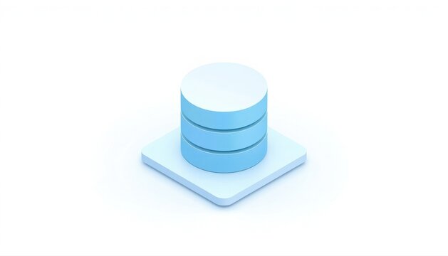 Isometric blue database server stack cylindrical icon on white base with blue cylinders data storage cloud database information storage server rack tech icon digital database computer