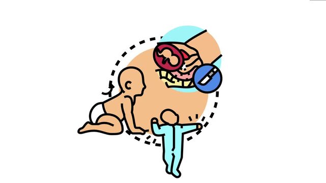 Vector depicting the progression of infant development, highlighting spinal health considerations, and suggesting non invasive treatments for children's well being