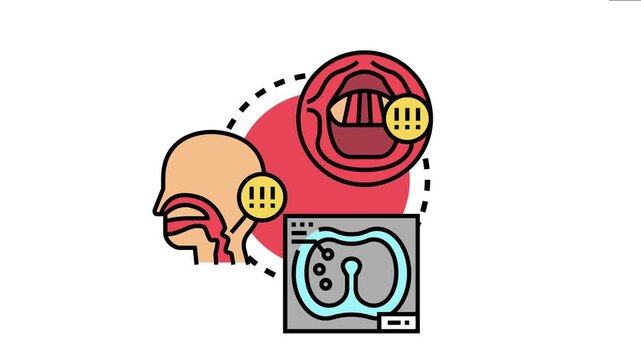 Throat medical examination human respiratory system anatomy, with symbols indicating issues, representing diagnostics and patient care prevention vision