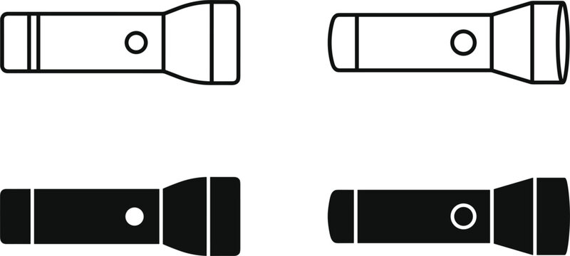 Flashlight vector icon set electric torch searchlight line art solid black isolated white background layout design.eps